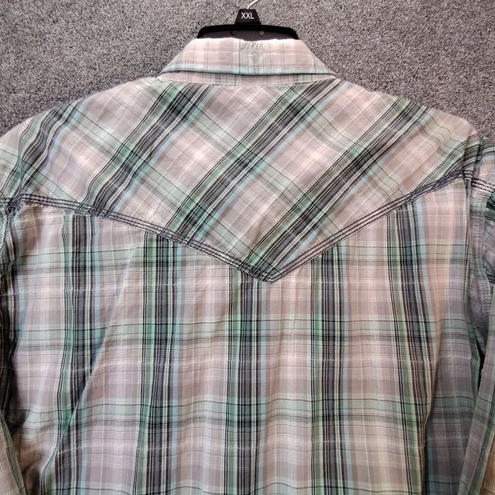 Resistol University RU Plaid Button Up Shirt Long Sleeve Cotton Green Mens XXL
